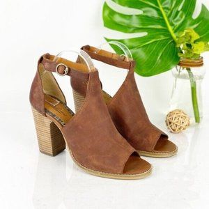 Lucky Brand Women's Sandal Boot Size 10 Block Heel Leather Brown Ankle Strap